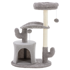 Small Cat Tree Tower, 33 Cat Scratching Post With Curved Bed (Color: Grey)